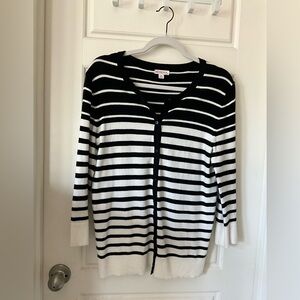 Merona Black & White Striped Button-Front Cardigan